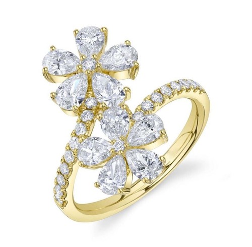 Poire diamant bague - fleur, 14k