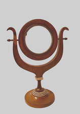 miroir psyché en noyer massif agrémenté de d'albâtre miroir rond  . XIX siècle .