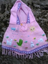 Poncho enfant BEBE ethnique tribal Equateur LAMA LAMAS - ROSE PALE layette