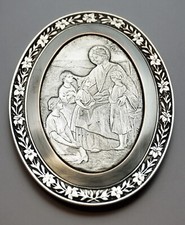 Médaille Religieuse Gravée , Plaque Ovale, Jésus et Les Enfants