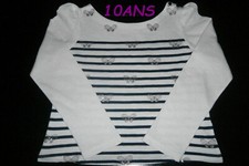 *** TEE SHIRT 10 ANS VERTBAUDET TTBE MARINIERE  PAPILLON FILLE ***
