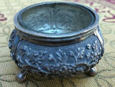 Pot Argent Indochine 1930 Décor Floral Tripode