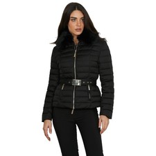 Doudoune Noire Col En Fourrure Synthétique Et Ceinture GYALAR RDA2505009012