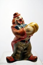 TIRELIRE ANCIENNE CLOWN terre cuite peinte XXè Ht 16,5cm