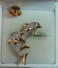 Swarovski Swan Pierre Strass Joueur Dauphins Or Ton Broche Ce 113.4