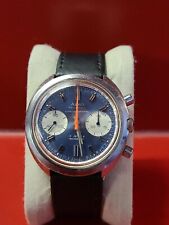 Magnifique montre Chronograph homme AERO NEUCHÂTEL acier cadran panda fond bleu