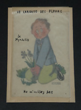 Dessin original à la gouache, maquette carte postale B. Aldebert "Le myosotis"