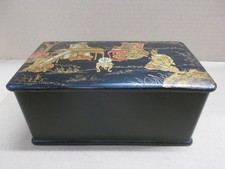 Boîte ancienne asiatique en carton bouilli laqué noir - Napoléon III, fin XIXeme