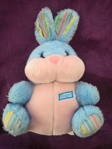 Doudou peluche lapin bleu rose - peluche,
