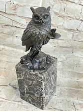 Bronze Sculpture, Main Fabriqué Statue Animal Hibou Pure Vienne Sur Base Marbre