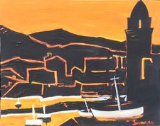 Superbe " Vue de Collioures " signé Savarese élève d' Ambrogiani, Ferrari.