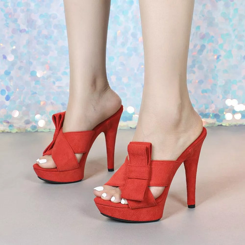 Mules rouge noeud grand et - rouge, à