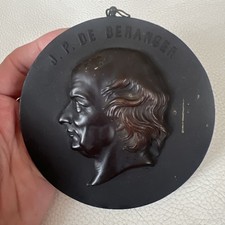 Ancien GRAND MEDAILLON XIXe portrait De BÉRANGER  en BOIS DURCI