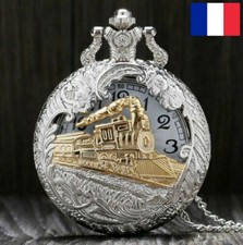 Montre  Poche Gousset Motif Train Chiffre Arabe Quartz Pile Avec Chaîne Modèle 3