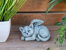 Statuette en pierre chat avec ailes d'ange pierre tombale fonte de pierre...