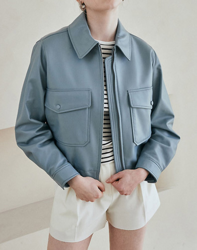 Blouson cuir femme - , bleu
