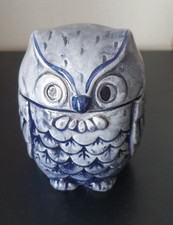BOITE PORCELAINE JAPON - HIBOU BLEU - 10*9CM