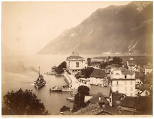 Sommer, Suisse, Brunnen, bateau à vapeur Vintage albumen print,  Tirage albumi