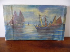TABLEAU ANCIEN VOILIERS signé CARPENTIER 1965 MER MARINE À RESTAURER