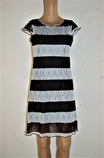 CHIC Robe EN DENTELLE Raffiné ONLY Mousseline Brodée Rayé noire & Blanche XS / S