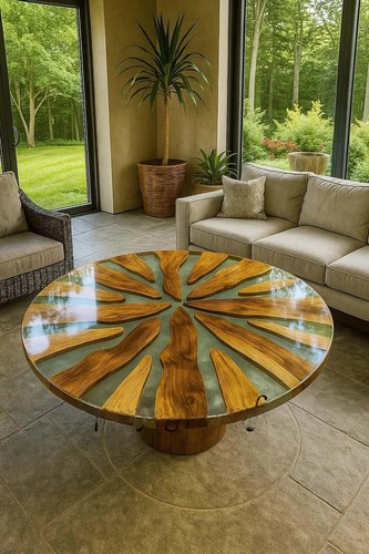 Clear epoxy resin round table - epoxy,