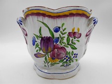 RAVISSANT CACHE POT DÉCOR FLORAL EN FAÏENCE DE LUNEVILLE / ST CLEMENT ?