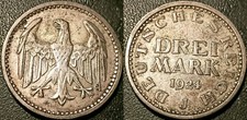 Allemagne - République de Weimar 3 Mark 1924 J, Hambourg TTB ! KM#43