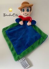 4154?Doudou plat Mouchoir Cowboy Fraispertuis Garçon Billy Bleu Vert