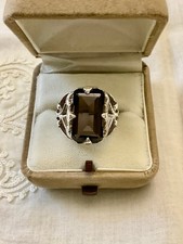 ANCIENNE BAGUE ARGENT MASSIF  - TOPAZE FUMÉE IMPOSANTE - ART NOUVEAU