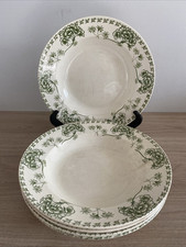 5 Anciennes assiettes Creuses Sarreguemines Modèle Palmyre  Terre de Fer Verte 