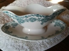 Saucière ancienne Faience Saint Amand les Eaux Modèle Argenton Motif Floral Vert