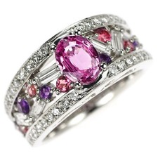 Bague diamant pierre de couleur saphir rose Pt900 1,18 ct CS0,49 ct D0,66...