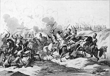 NAPOLEON 1e - SCENE de mêlée de CAVALERIE sur un champ de BATAILLE -Gravure 19e