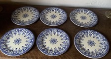 6 Assiettes Plates A Dessert  Anciennes Faïence  De Gien Ton Bleu Décor Floral