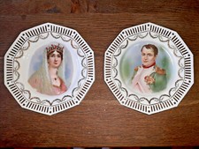 Paire ancienne assiette porcelaine Napoleon Bonaparte Josephine signé E.FURLAUD 