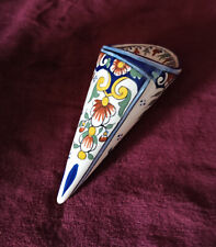 Bouquetière Vase cornet en faënce de ROUEN - hauteur 16 cm - décor fait main