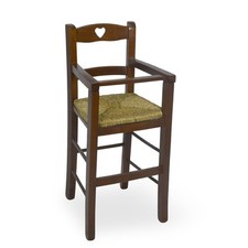 Chaise Haute En Bois Noyer Foncé Avec Dossier En Cœur Assise En Paille