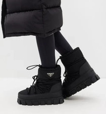 Prada Monolith Black Nylon Gabardine Women Ski Snow Boots Size EU39-40 / US9-10
