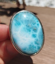 21g Grande Bague en Larimar sur argent taille 60 ou (9) US