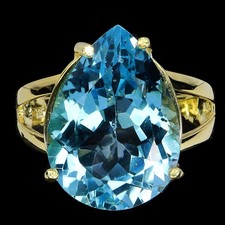 925 Bague en Argent Poire Topaze Bleu Suisse 18x13mm Gemme Bijoux Taille 7