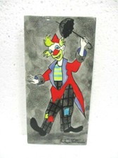 Carreau en céramique Art déco Vallauris : " Clown au parapluie "
