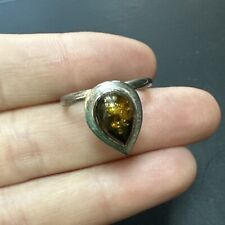 Ancienne Bague En Argent Massif 925 Jonc Alliance Anneaux Créateur Ambre