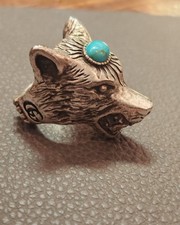 Rare Bague GUCCI COLÈRE FOREST Tête de Loup AG925 Turquoise Argent 20 Made in Italy 