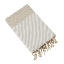 Fouta avec franges 100x200 cm Coton tissé teint MARIN Ficelle
