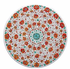 42 " Marbre Centre Table Top Pierre Cornaline Floral Incrustation