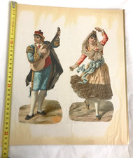 4 Anciens et grands découpis chromos thème Arlésienne Farandole Guitare Musique