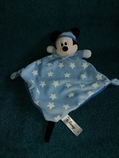 Doudou plat Mickey noir bleu étoiles luminescentes Disneylad Paris  Etat neuf
