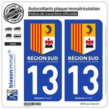 2 Stickers autocollant plaque immatriculation : 13 PACA - Région Sud