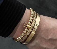 3x Bracelet Couronne En Acier Inoxydable Lot De Bijoux Femme Homme Doré Jaune Or