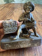 Encrier Enfant & Son Chien Bronze 19 Eme Antique Inkwell